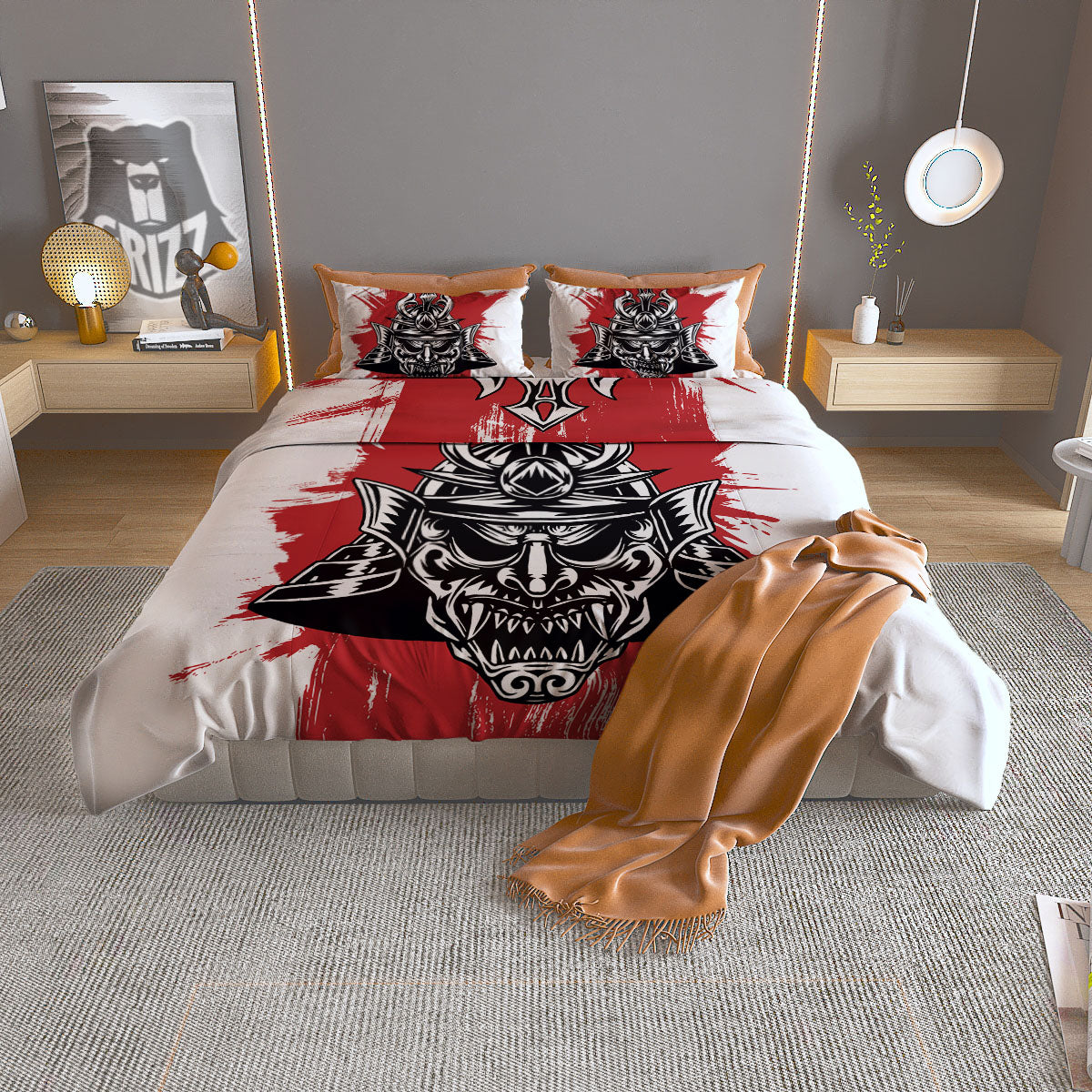 Warrior Japanese Samurai Print Duvet Cover Bedding Set