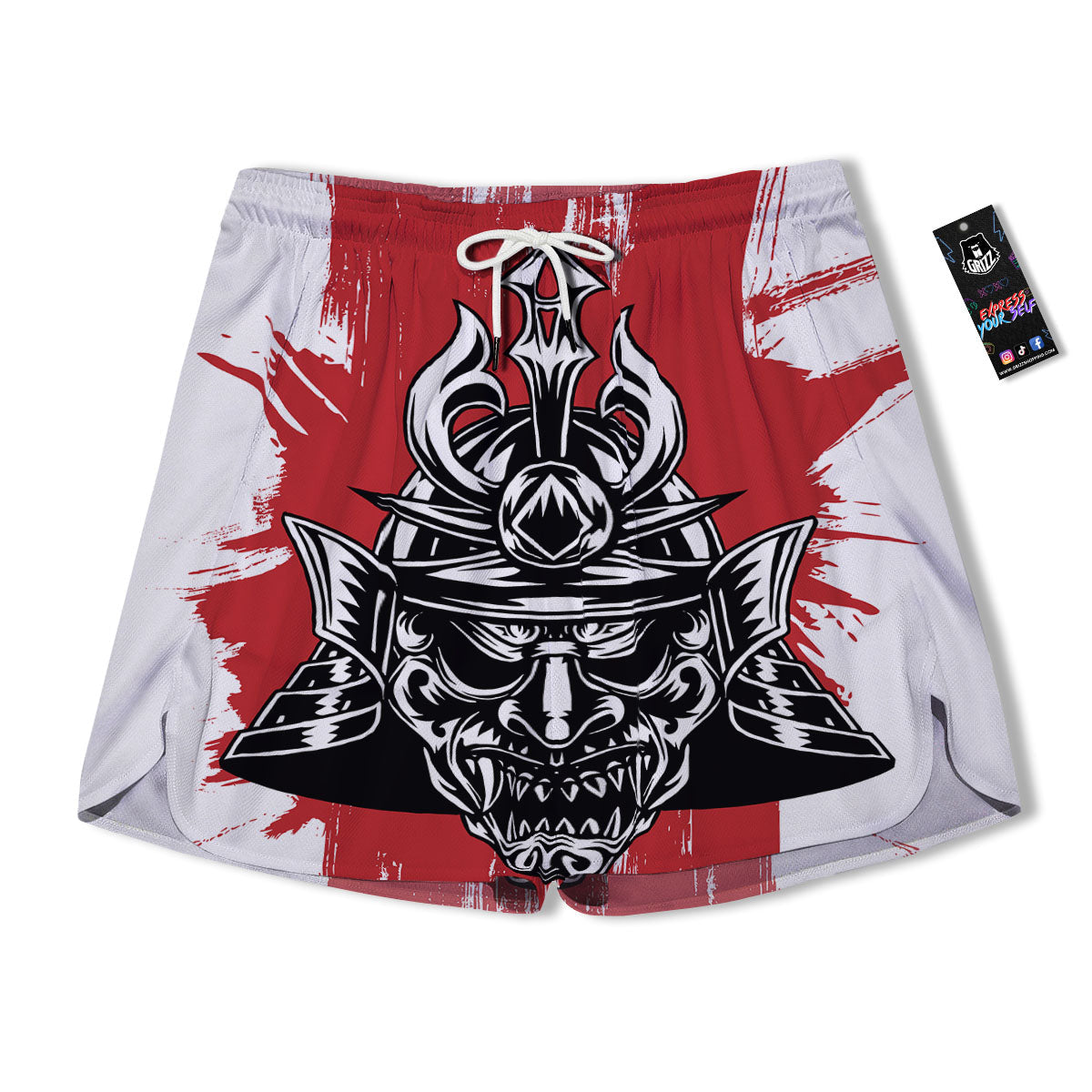 Warrior Japanese Samurai Print Men's Running Shorts-grizzshop