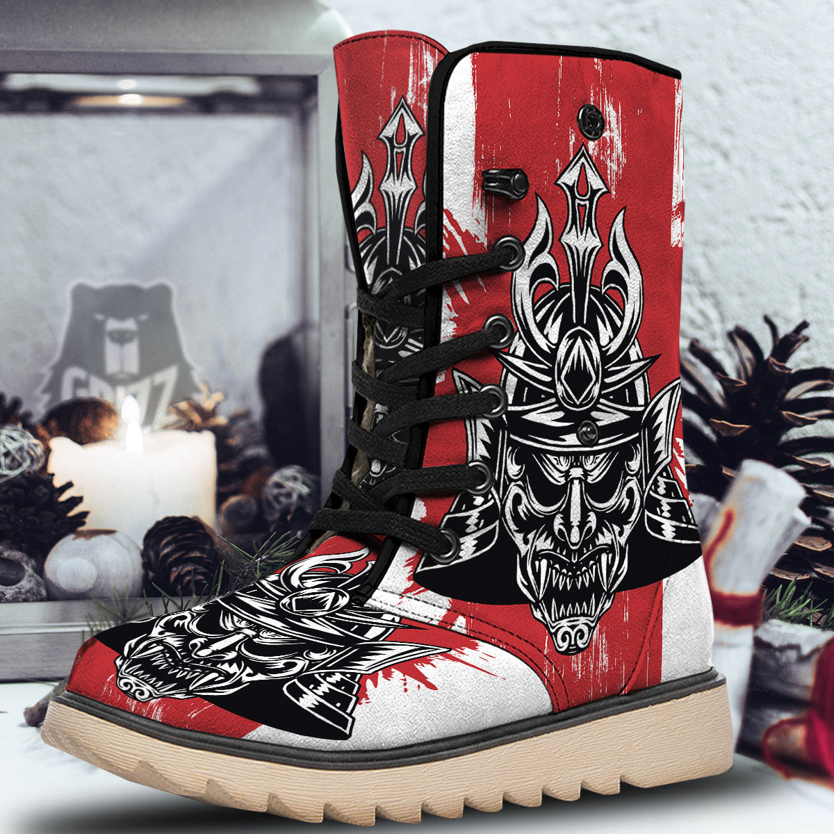 Warrior Japanese Samurai Print Snow Boots-grizzshop