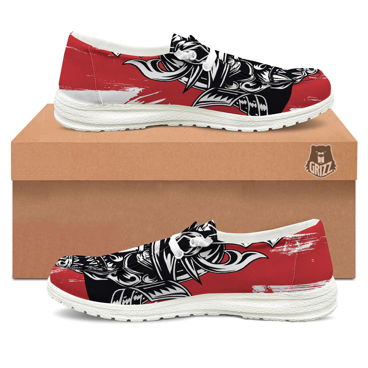 Warrior Japanese Samurai Print White Loafers-grizzshop