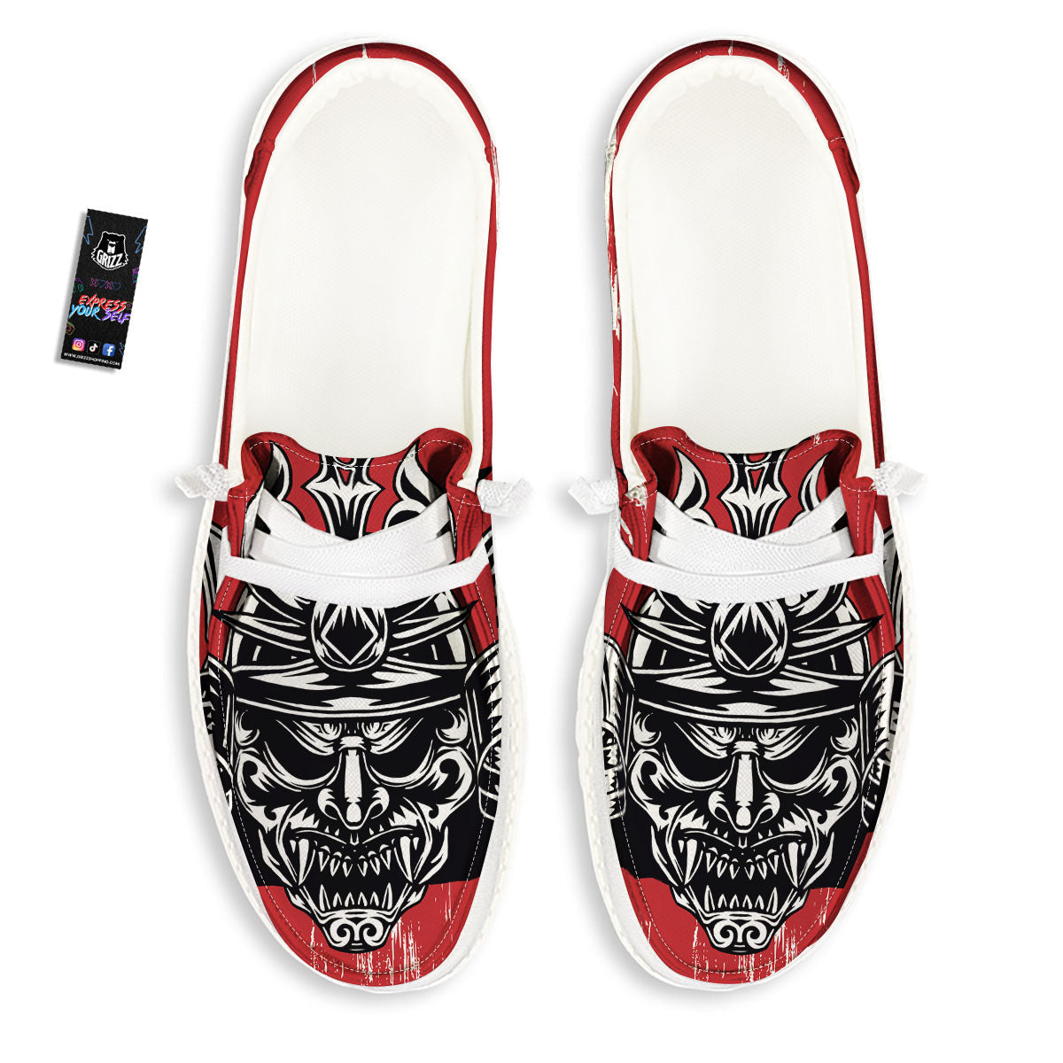 Warrior Japanese Samurai Print White Loafers-grizzshop