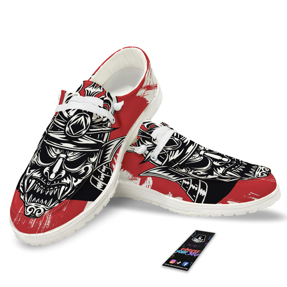 Warrior Japanese Samurai Print White Loafers-grizzshop