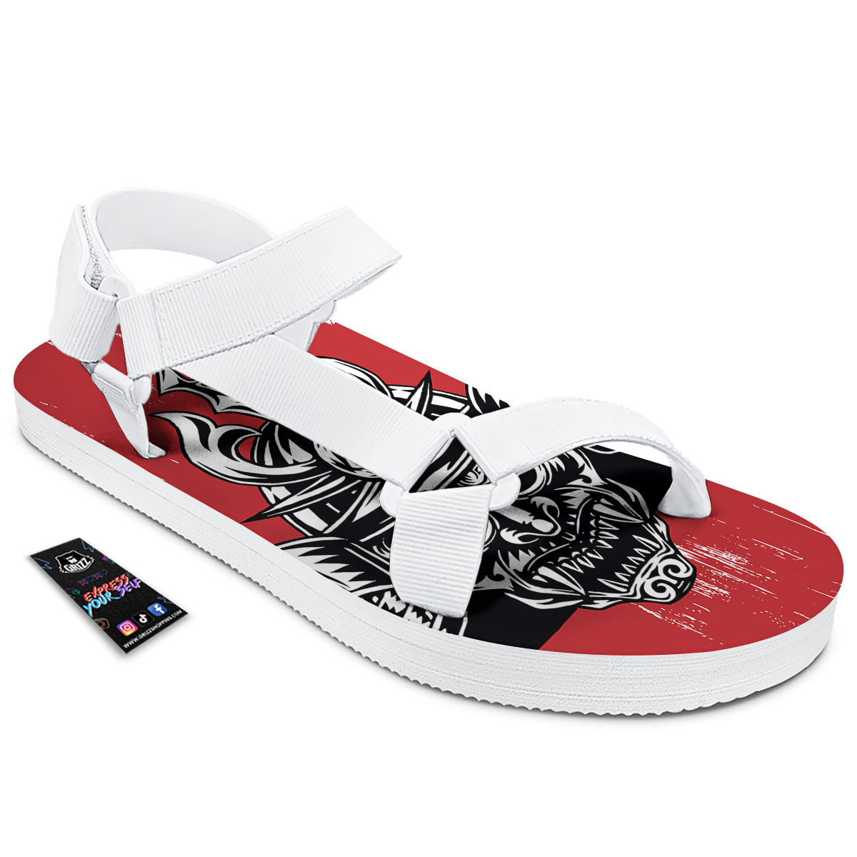 Warrior Japanese Samurai Print White Open Toe Sandals-grizzshop