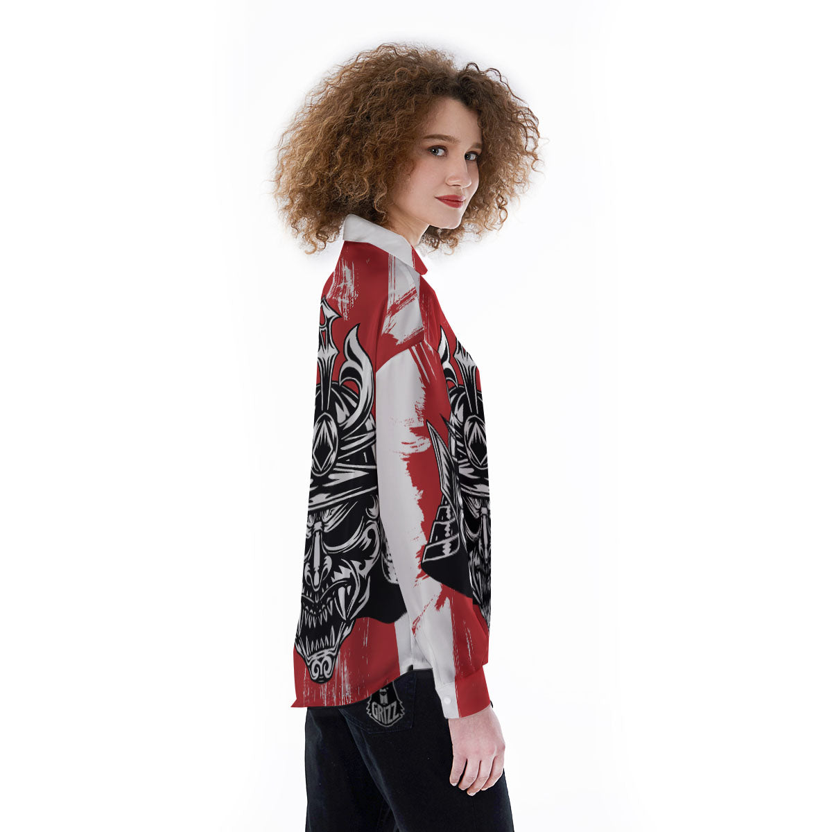 Warrior Japanese Samurai Print Women's Long Sleeve Shirts-grizzshop