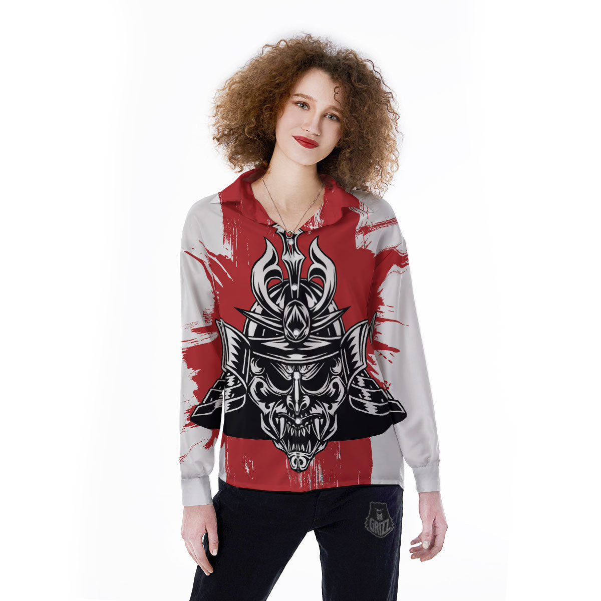 Warrior Japanese Samurai Print Women's Long Sleeve Shirts-grizzshop