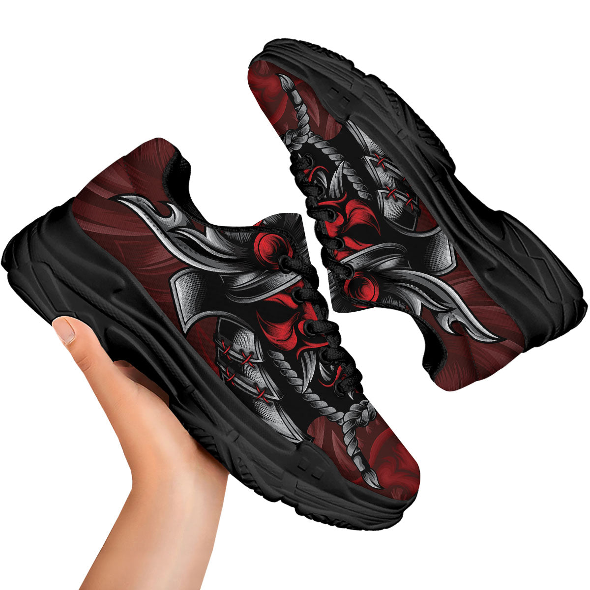 Warrior Mask Japanese Print Black Chunky Shoes-grizzshop