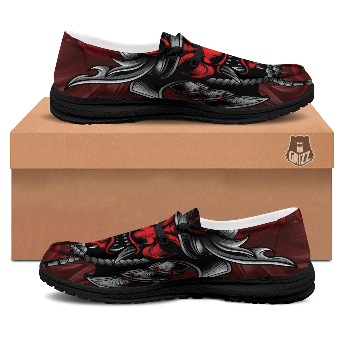 Warrior Mask Japanese Print Black Loafers-grizzshop