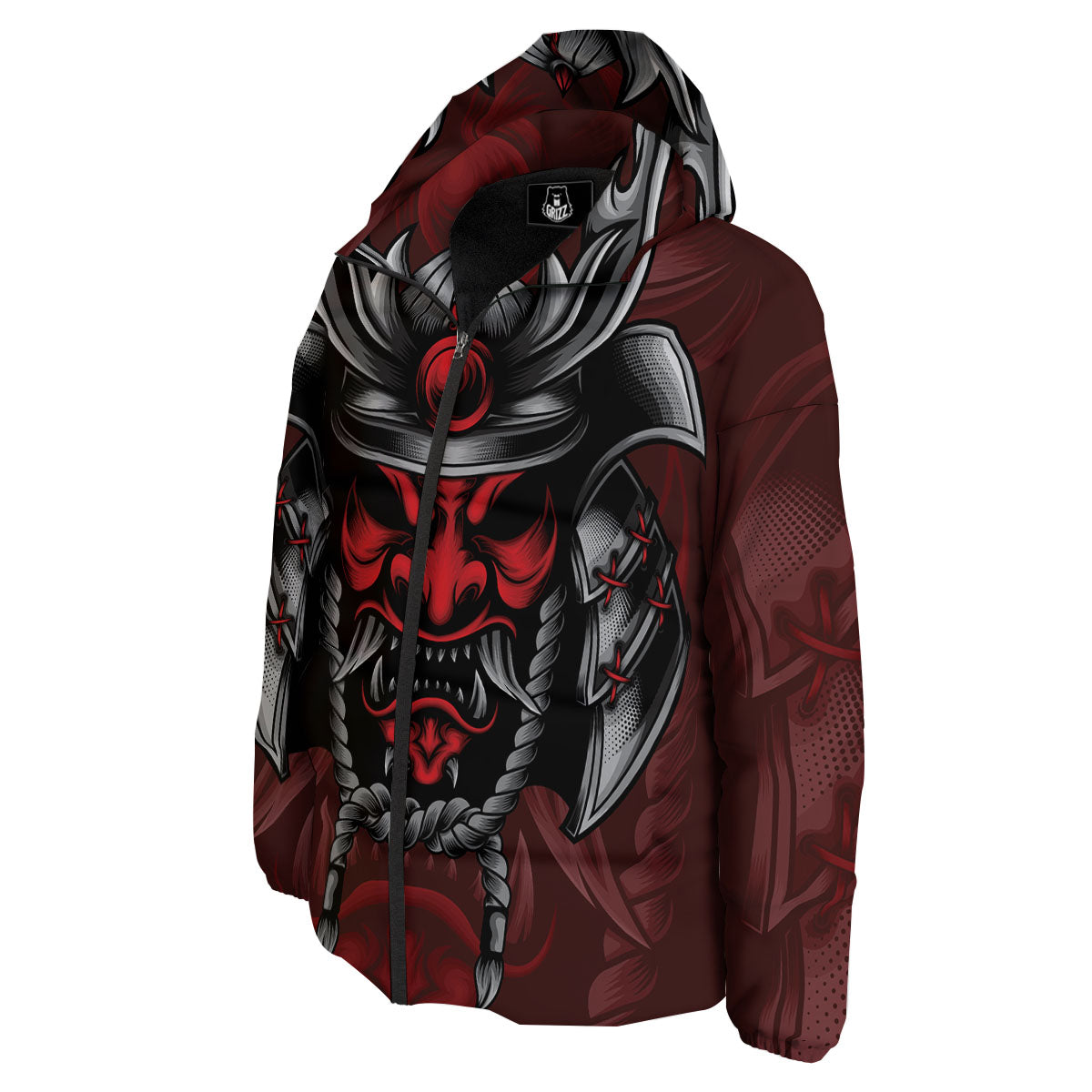 Warrior Mask Japanese Print Down Jacket-grizzshop