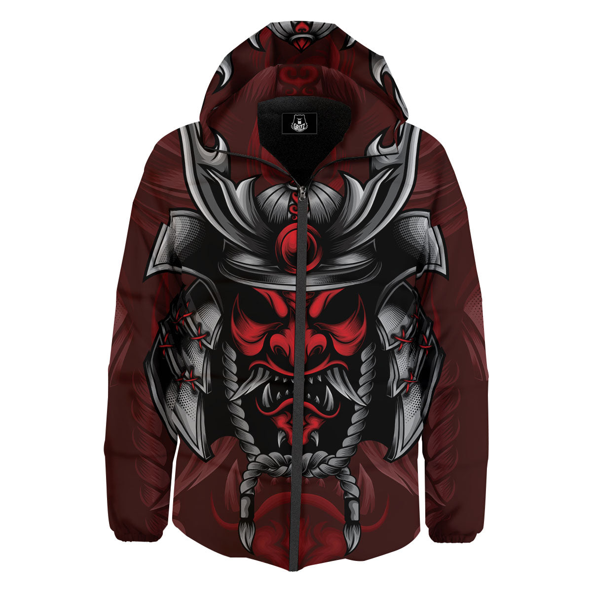 Warrior Mask Japanese Print Down Jacket-grizzshop