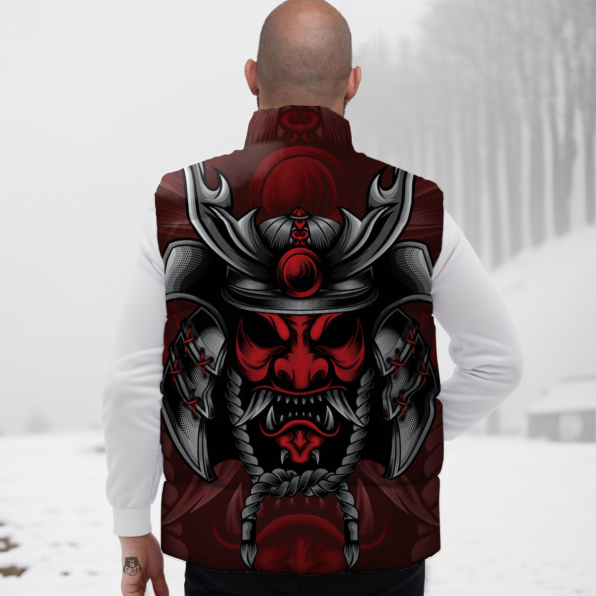 Warrior Mask Japanese Print Down Vest