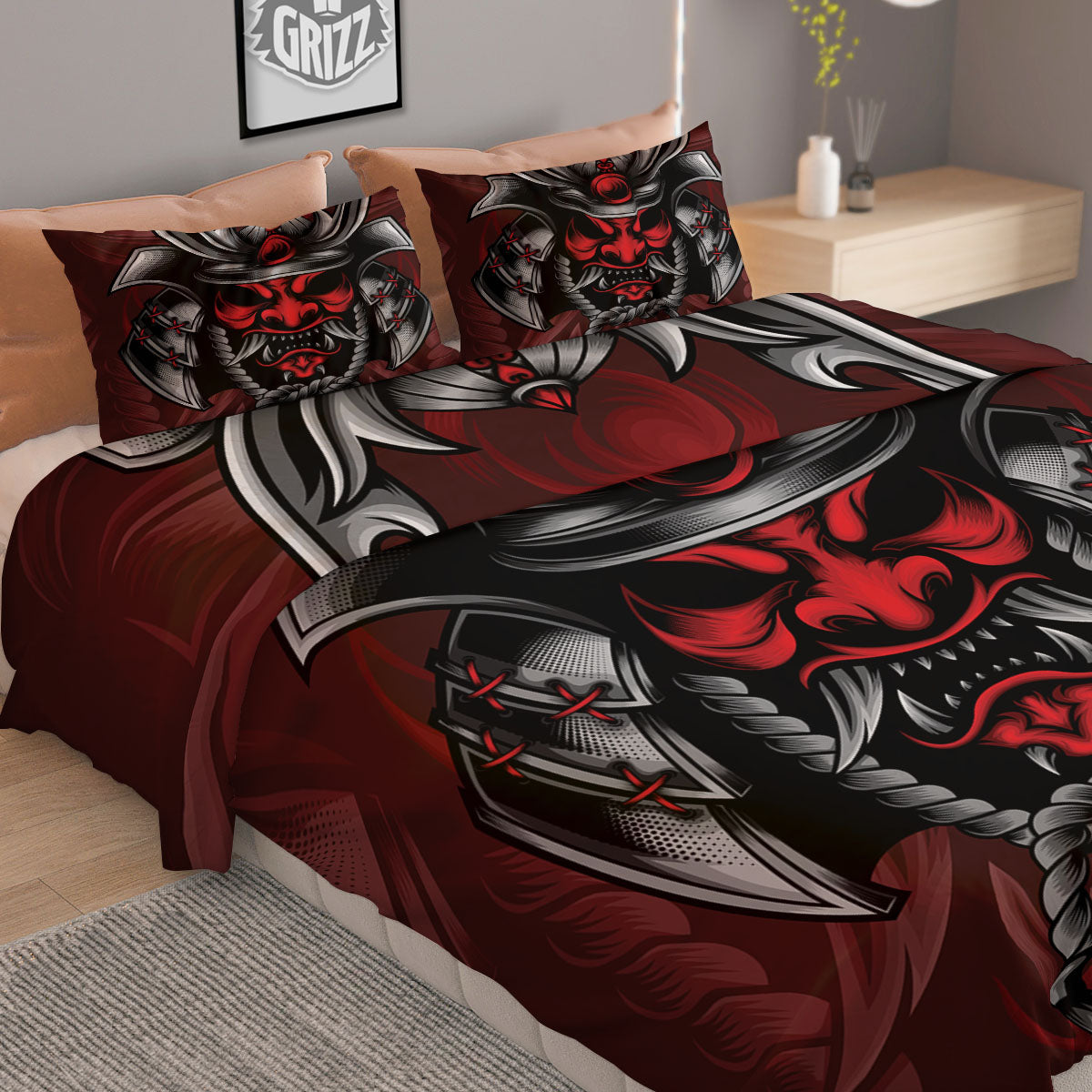 Warrior Mask Japanese Print Duvet Cover Bedding Set