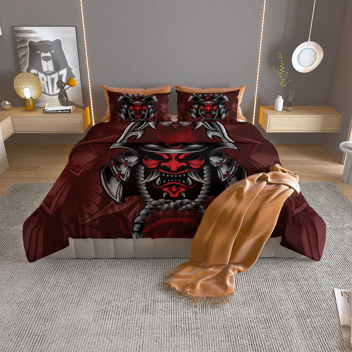 Warrior Mask Japanese Print Duvet Cover Bedding Set