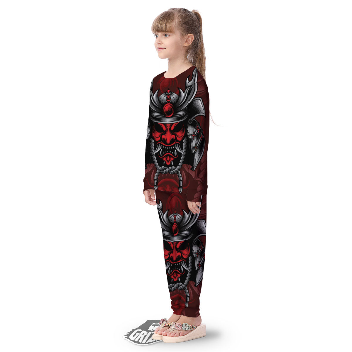 Warrior Mask Japanese Print Kid's Pajamas-grizzshop