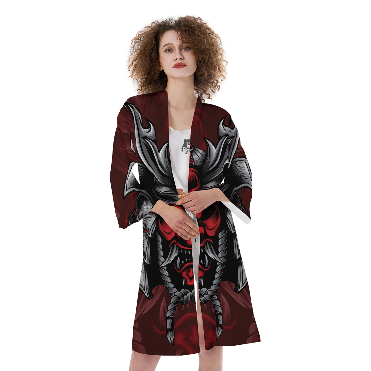 Warrior Mask Japanese Print Kimono-grizzshop