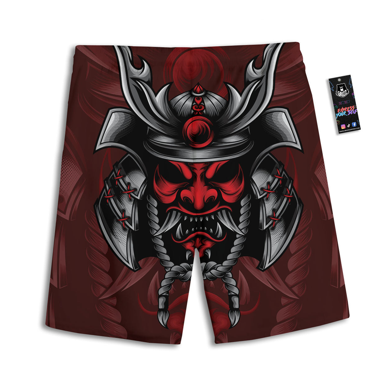 Warrior Mask Japanese Print Men's Athletic Shorts