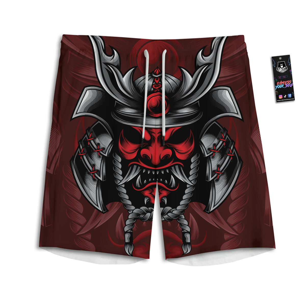 Warrior Mask Japanese Print Men's Athletic Shorts