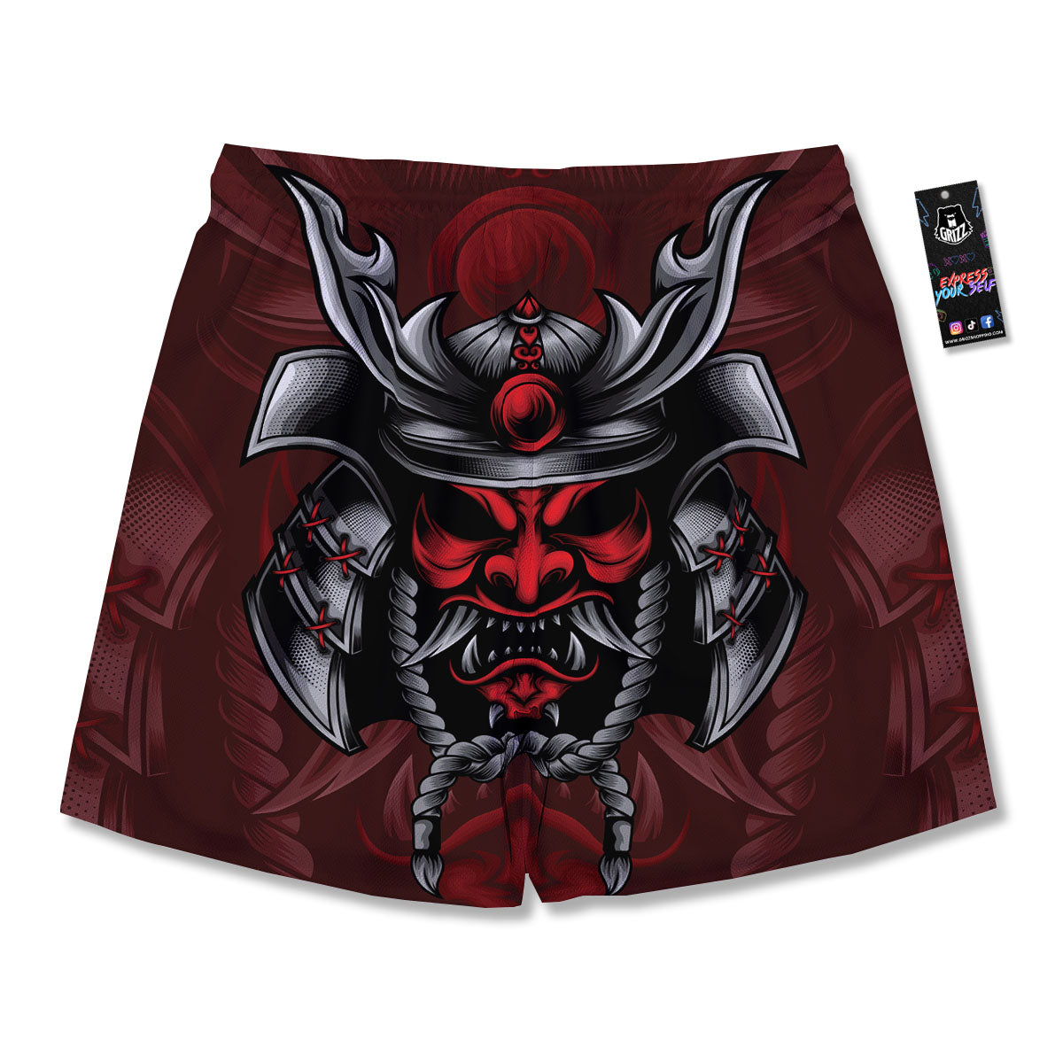 Warrior Mask Japanese Print Men's Running Shorts-grizzshop