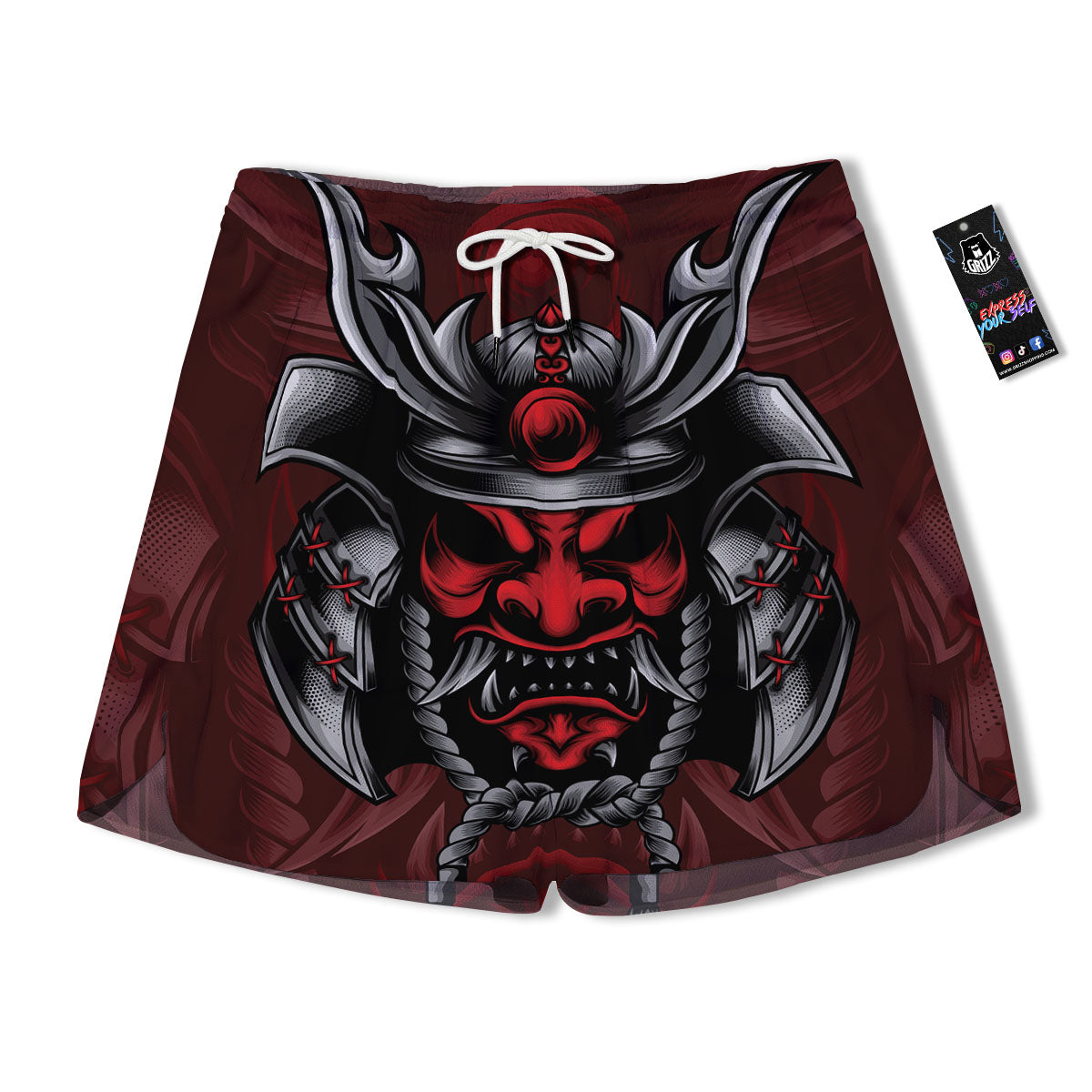 Warrior Mask Japanese Print Men's Running Shorts-grizzshop
