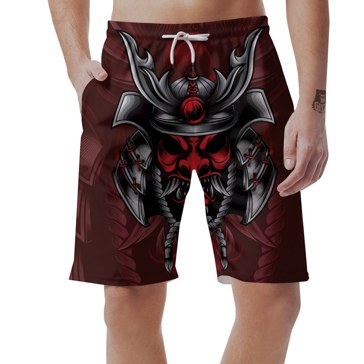 Warrior Mask Japanese Print Men's Shorts-grizzshop