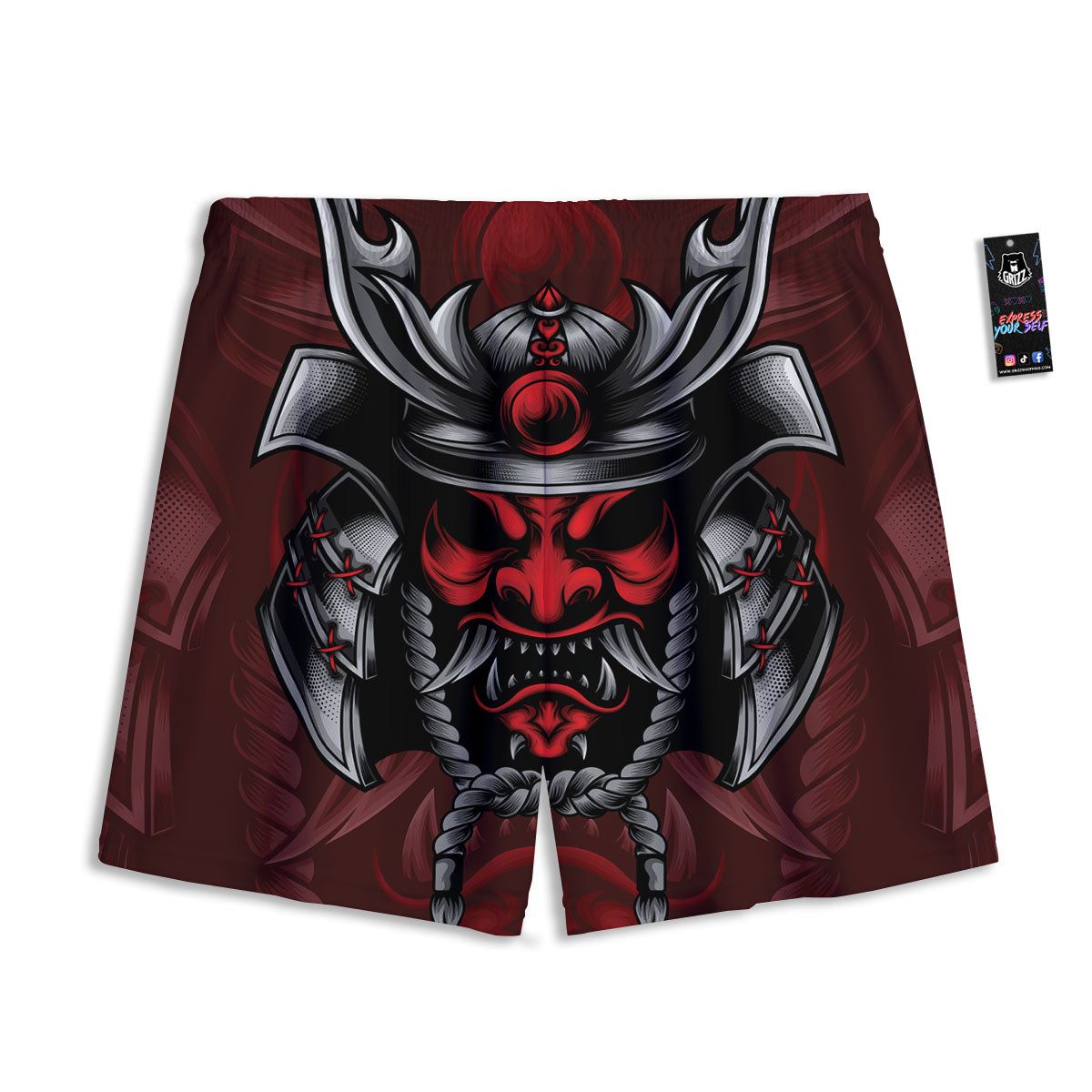 Warrior Mask Japanese Print Mesh Shorts