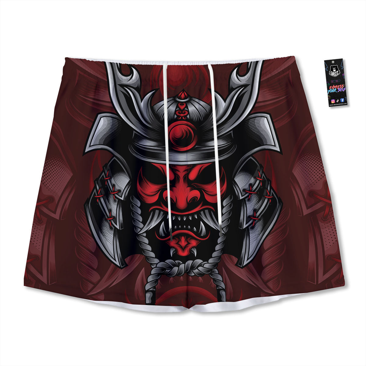 Warrior Mask Japanese Print Mesh Shorts