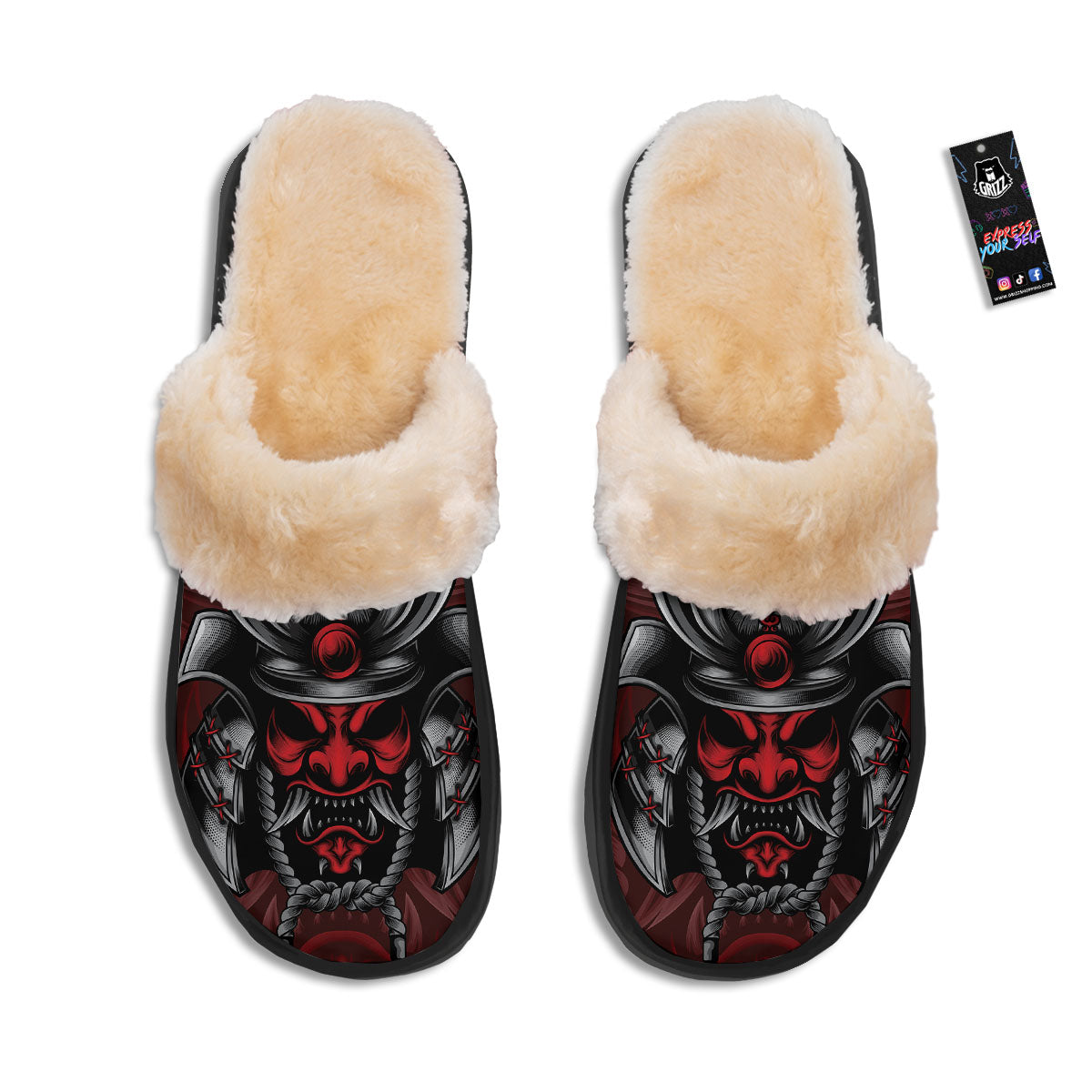 Warrior Mask Japanese Print Slippers-grizzshop