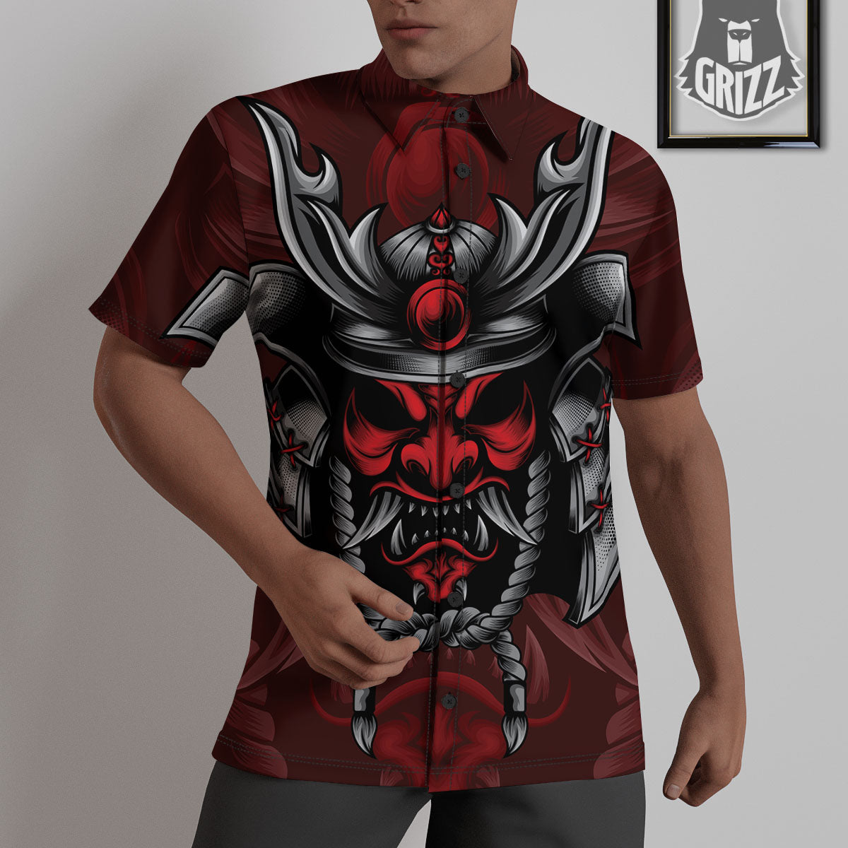 Warrior Mask Japanese Print Untucked Shirts-grizzshop
