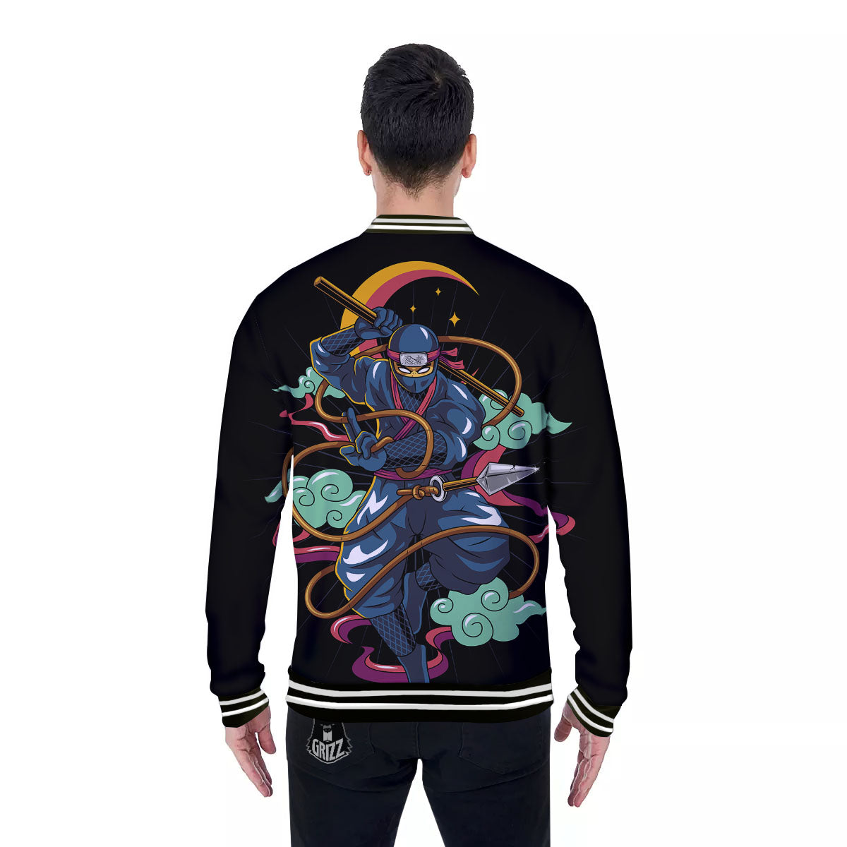 Warrior Ninja Print Baseball Jacket-grizzshop