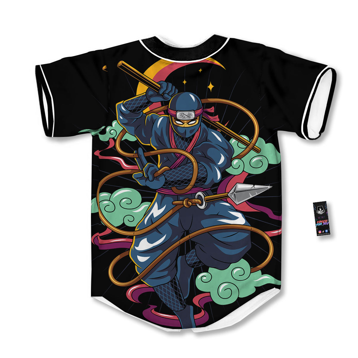 Warrior Ninja Print Baseball Jersey-grizzshop