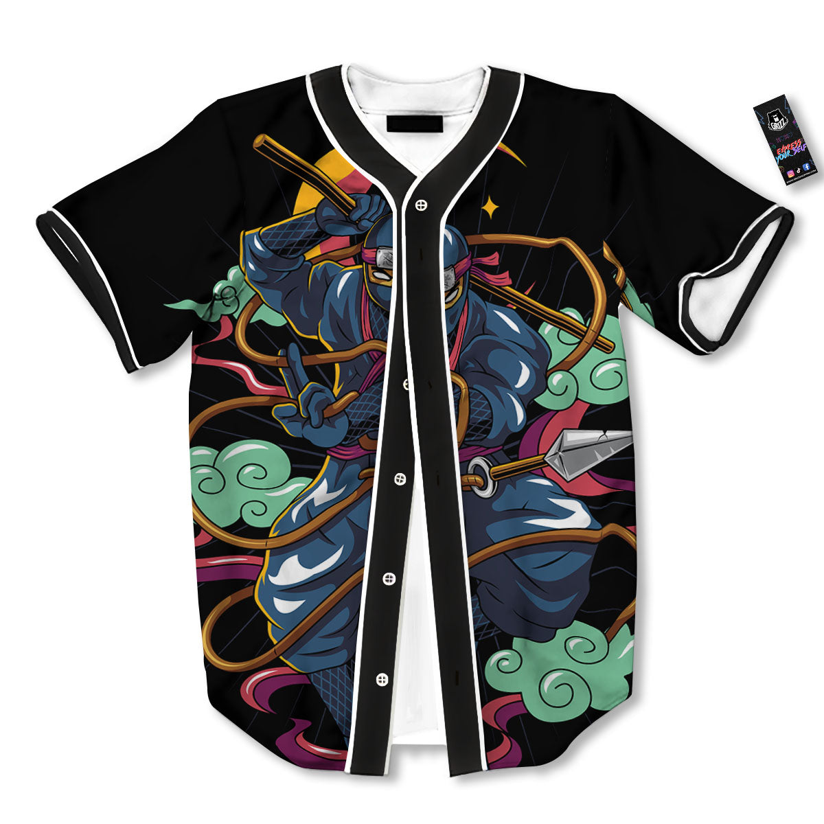 Warrior Ninja Print Baseball Jersey-grizzshop