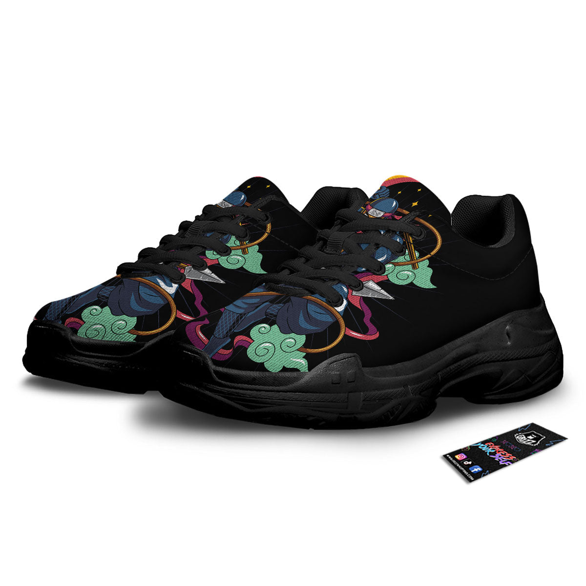 Warrior Ninja Print Black Chunky Shoes-grizzshop