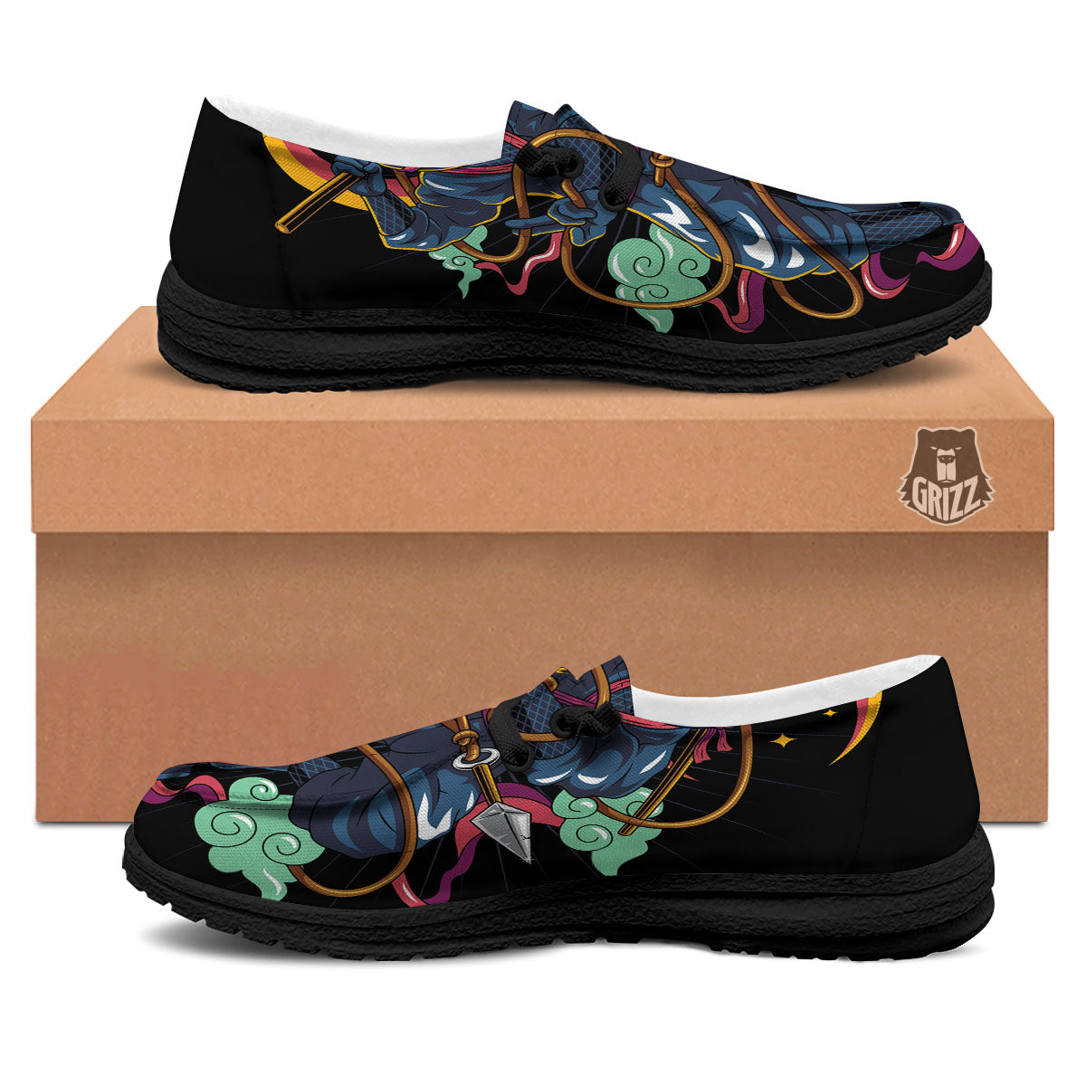 Warrior Ninja Print Black Loafers-grizzshop