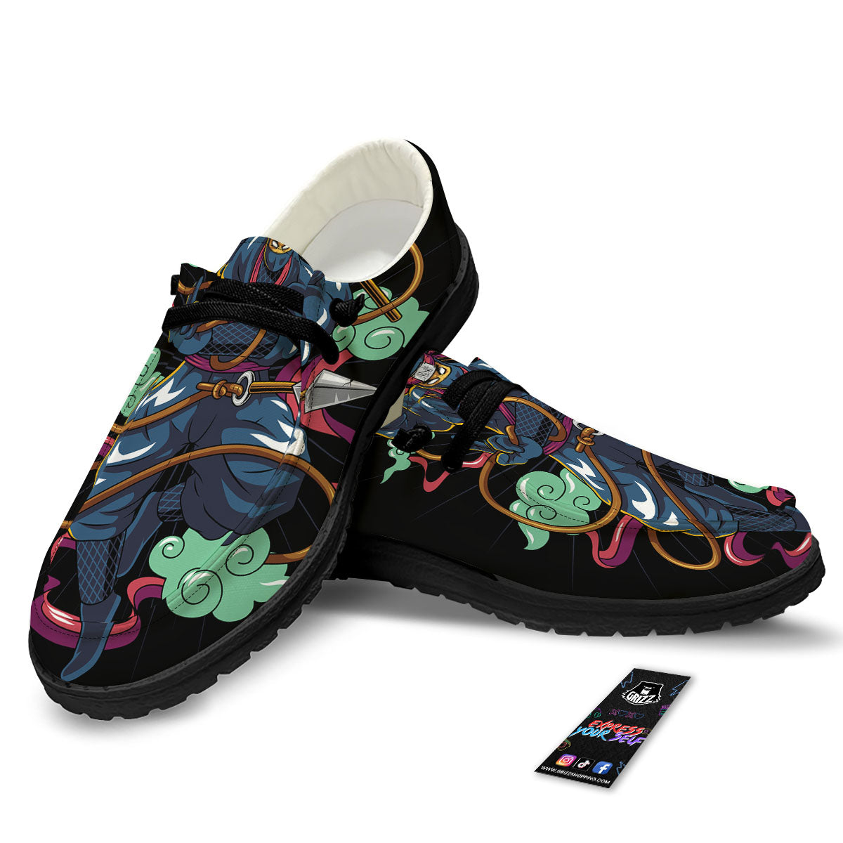 Warrior Ninja Print Black Loafers-grizzshop