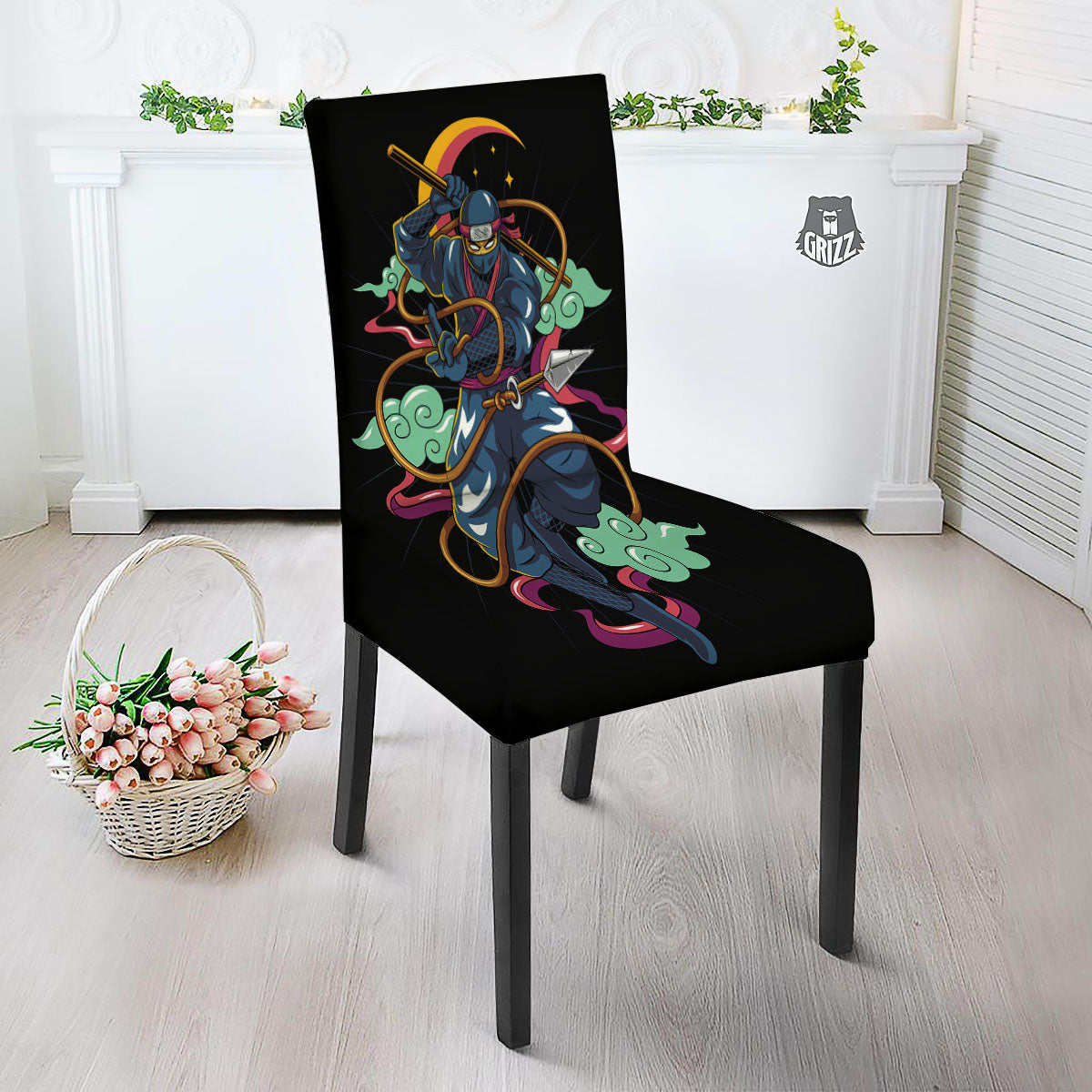 Warrior Ninja Print Dining Chair Slipcover-grizzshop