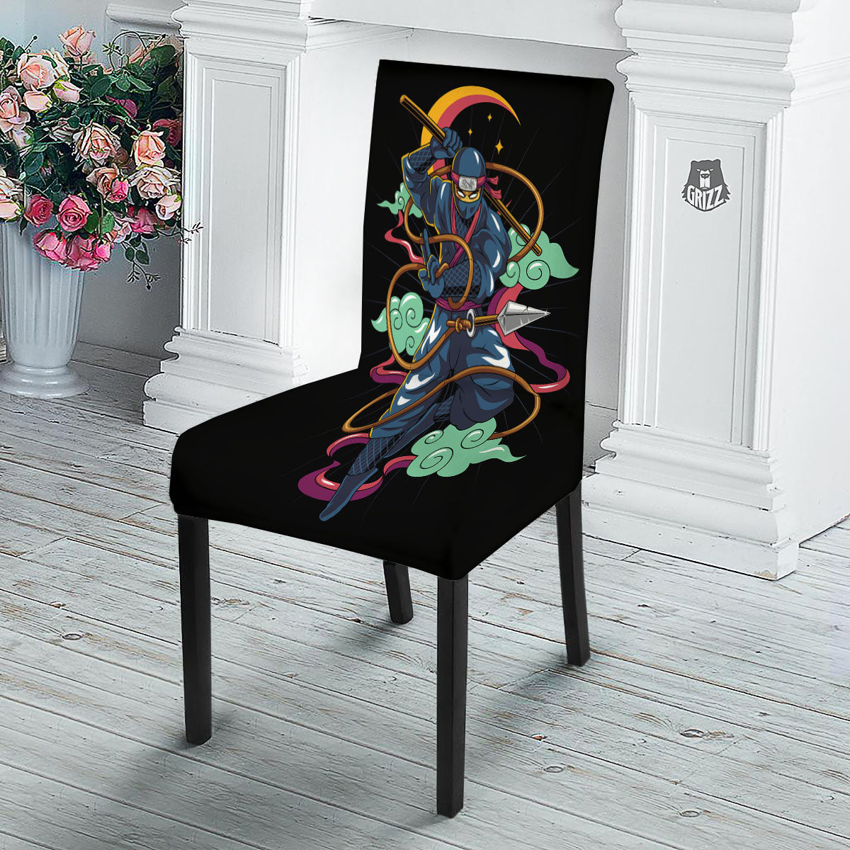 Warrior Ninja Print Dining Chair Slipcover-grizzshop