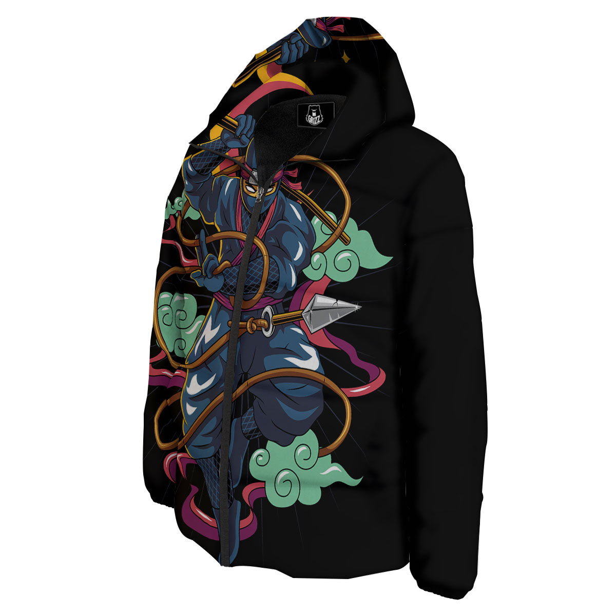 Warrior Ninja Print Down Jacket-grizzshop