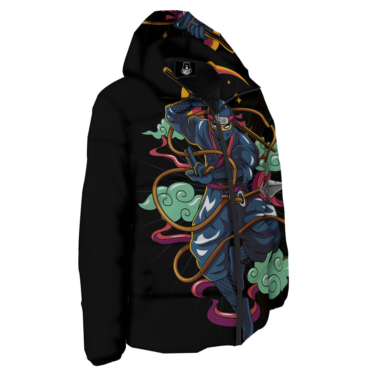 Warrior Ninja Print Down Jacket-grizzshop