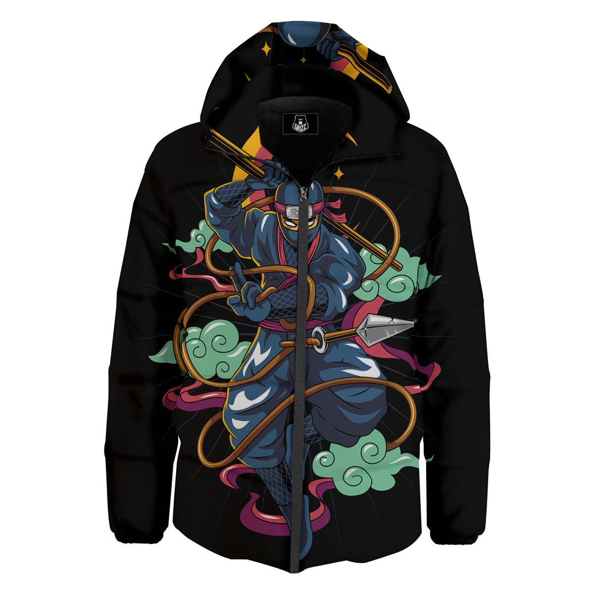 Warrior Ninja Print Down Jacket-grizzshop