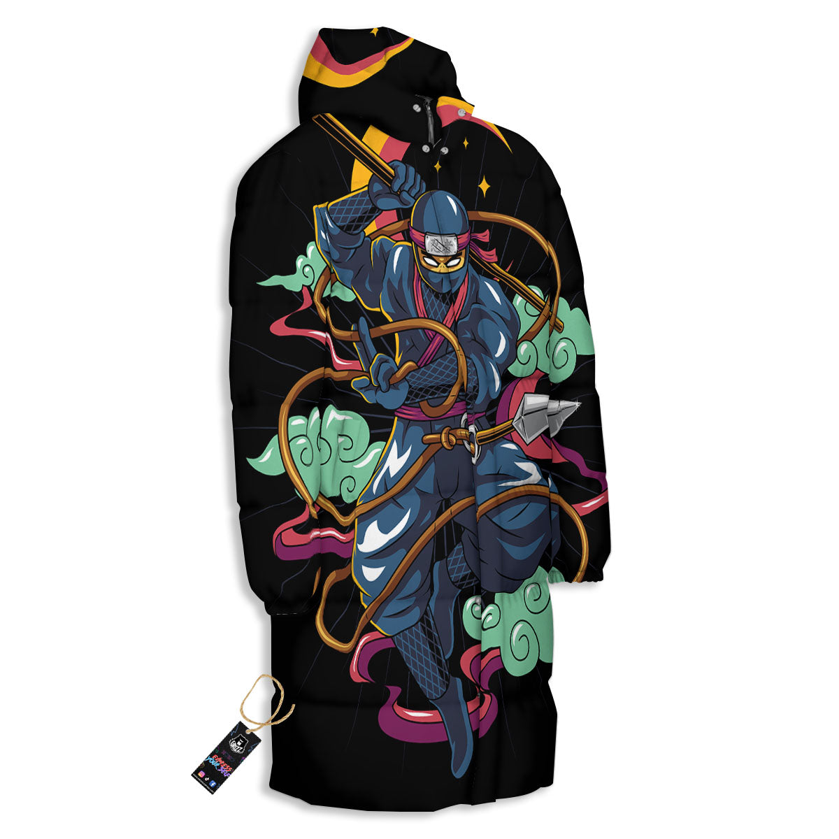 Warrior Ninja Print Long Down Jacket-grizzshop