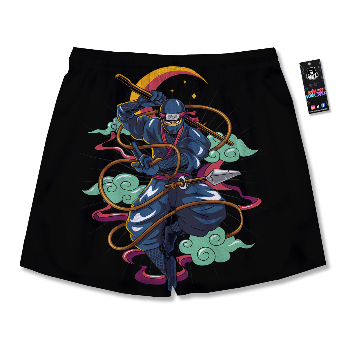 Warrior Ninja Print Men's Running Shorts-grizzshop