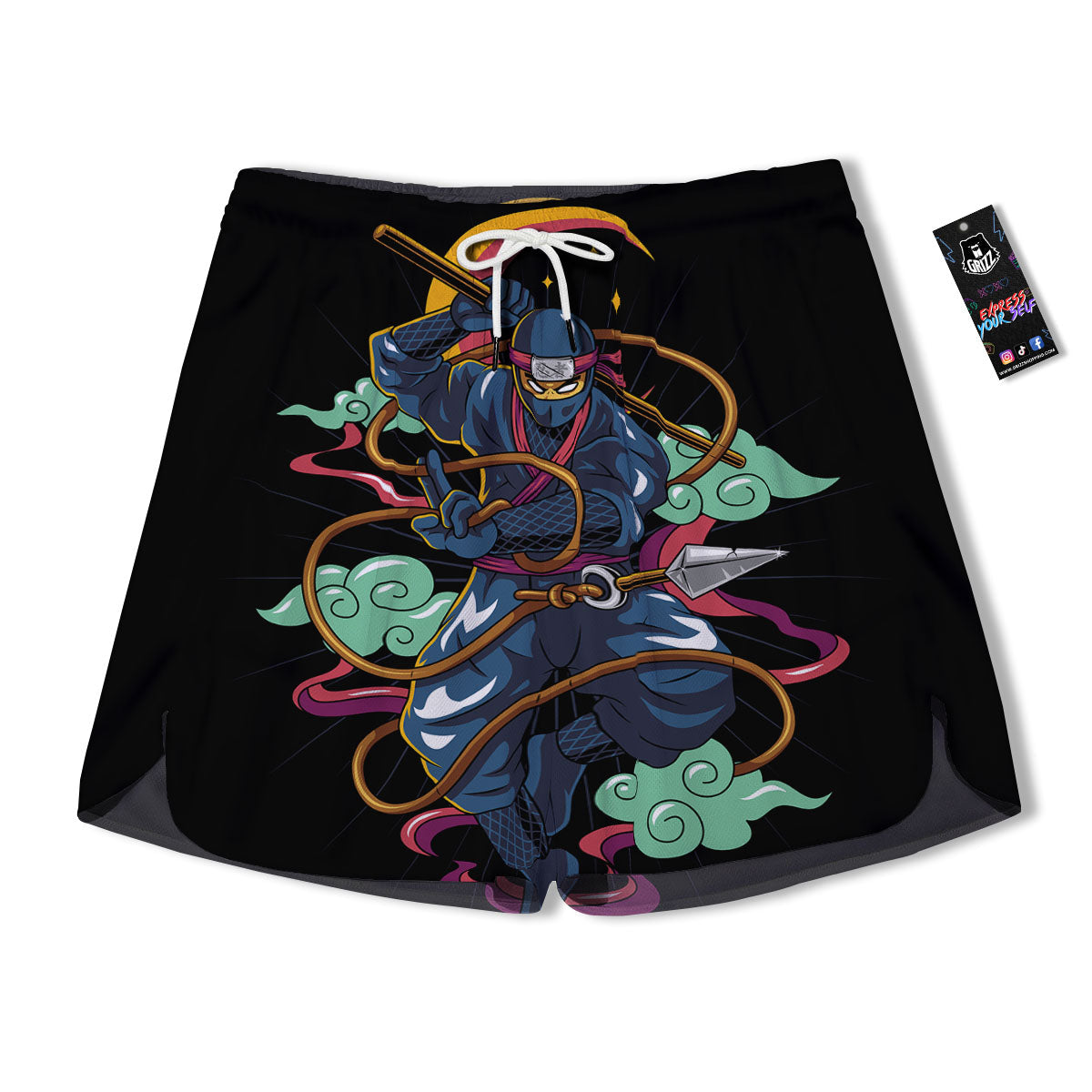 Warrior Ninja Print Men's Running Shorts-grizzshop