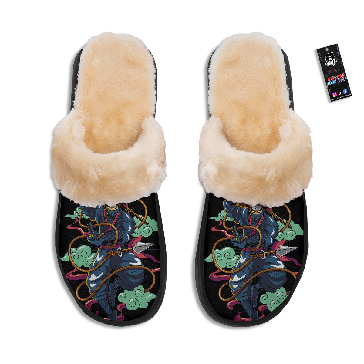 Warrior Ninja Print Slippers-grizzshop