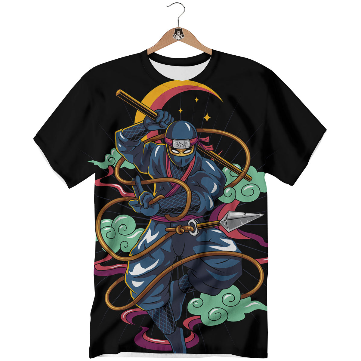 Warrior Ninja Print T-Shirt-grizzshop