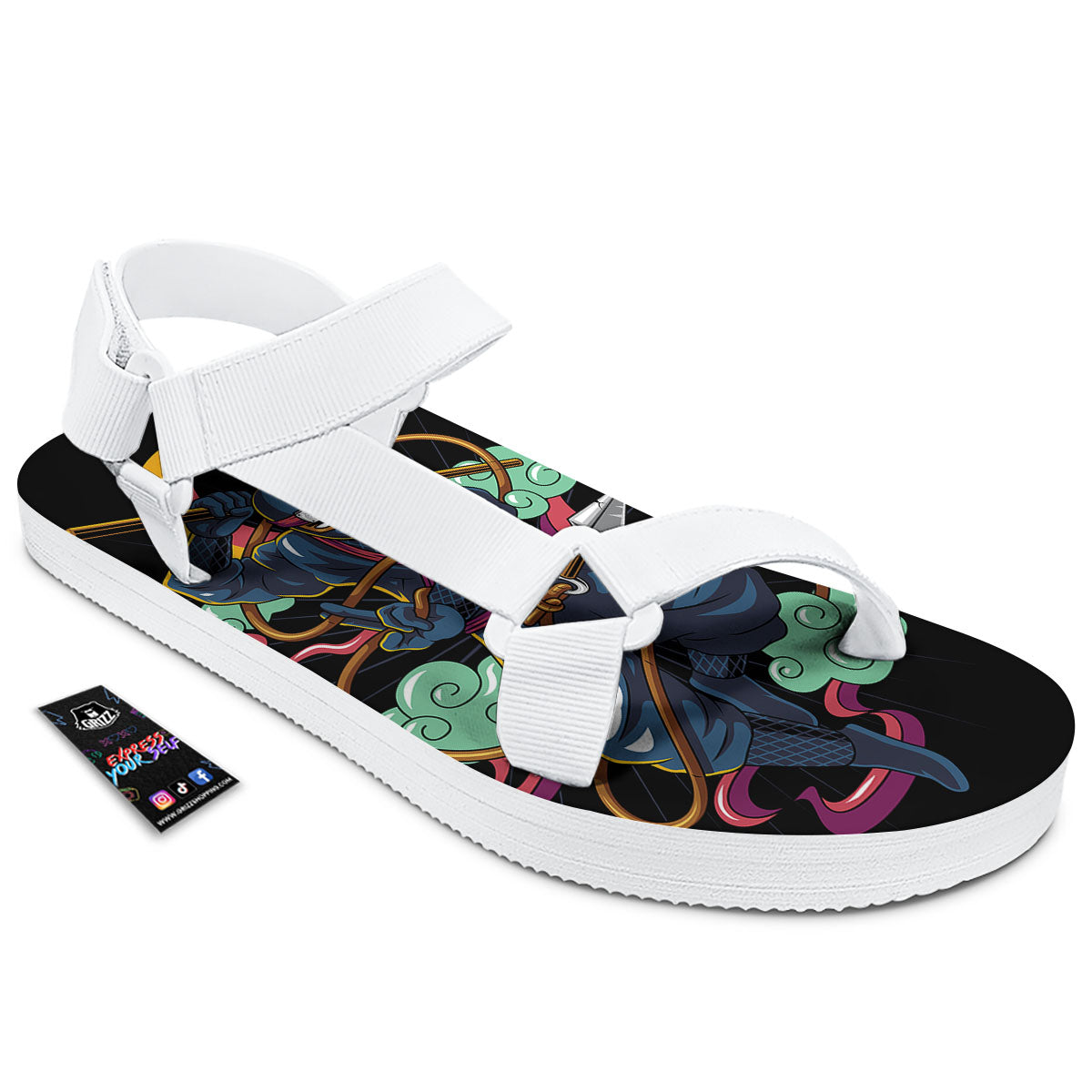Warrior Ninja Print White Open Toe Sandals-grizzshop