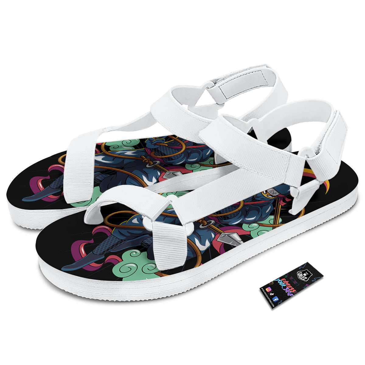 Warrior Ninja Print White Open Toe Sandals-grizzshop