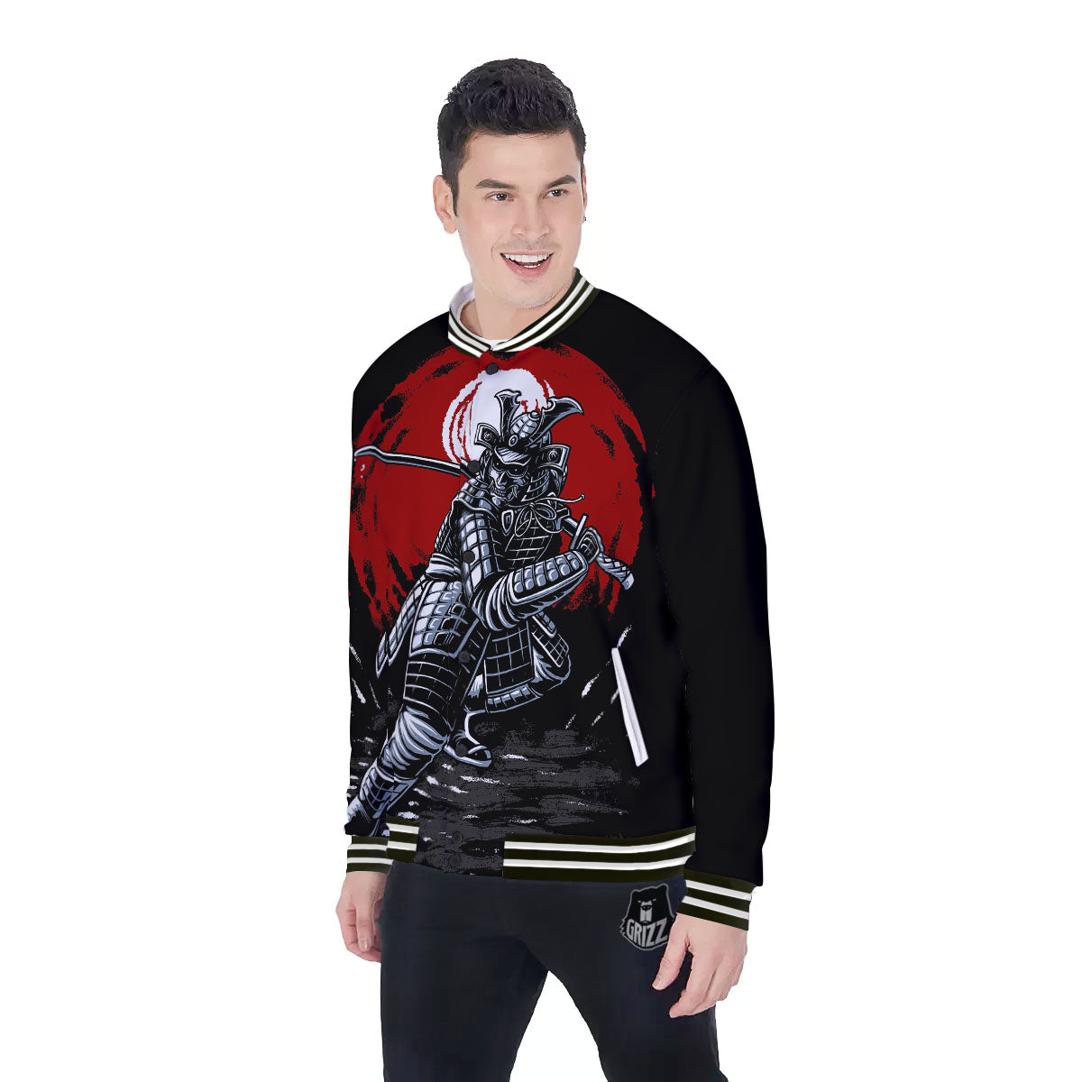 Warrior Samurai Dark Print Baseball Jacket-grizzshop