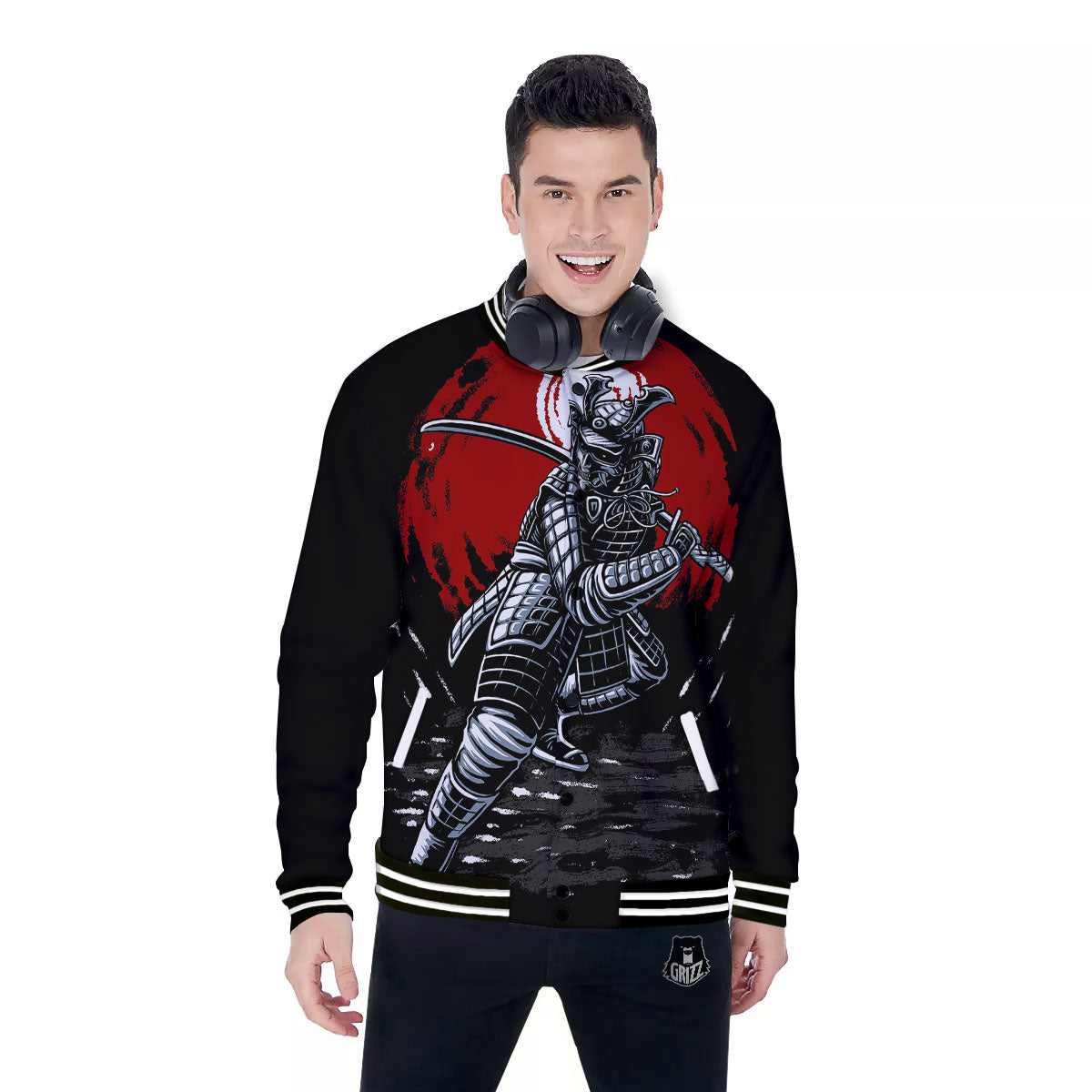 Warrior Samurai Dark Print Baseball Jacket-grizzshop