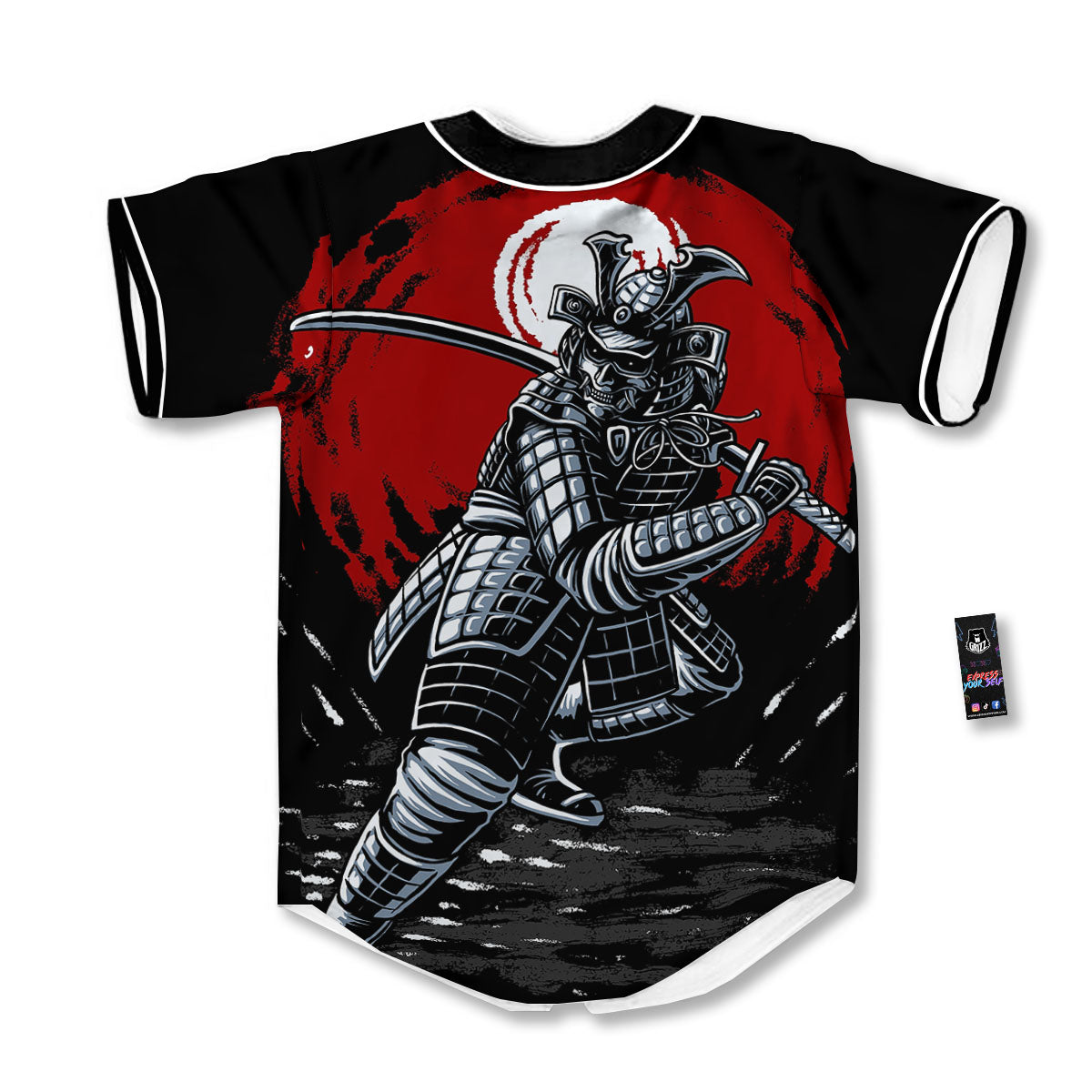 Warrior Samurai Dark Print Baseball Jersey-grizzshop