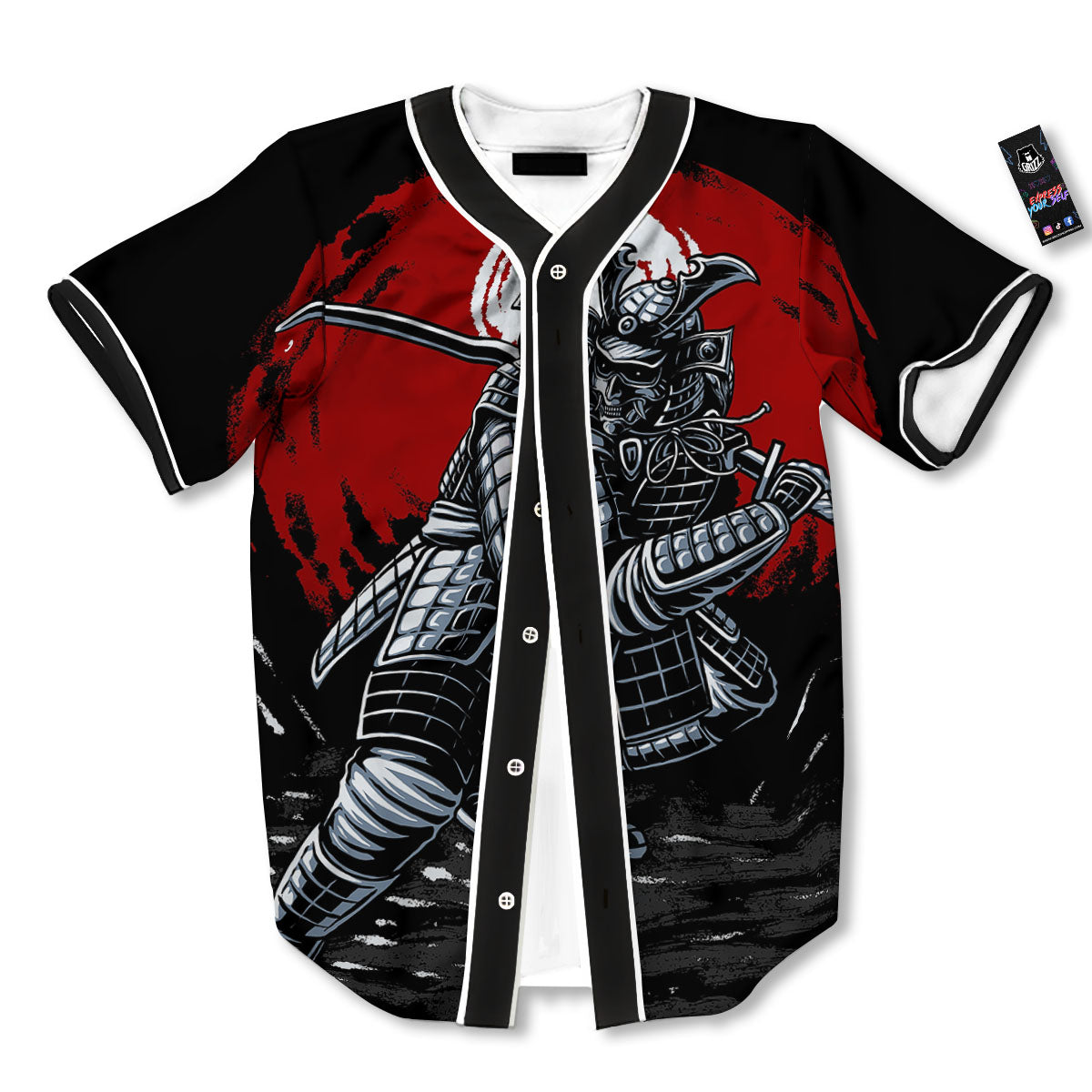 Warrior Samurai Dark Print Baseball Jersey-grizzshop