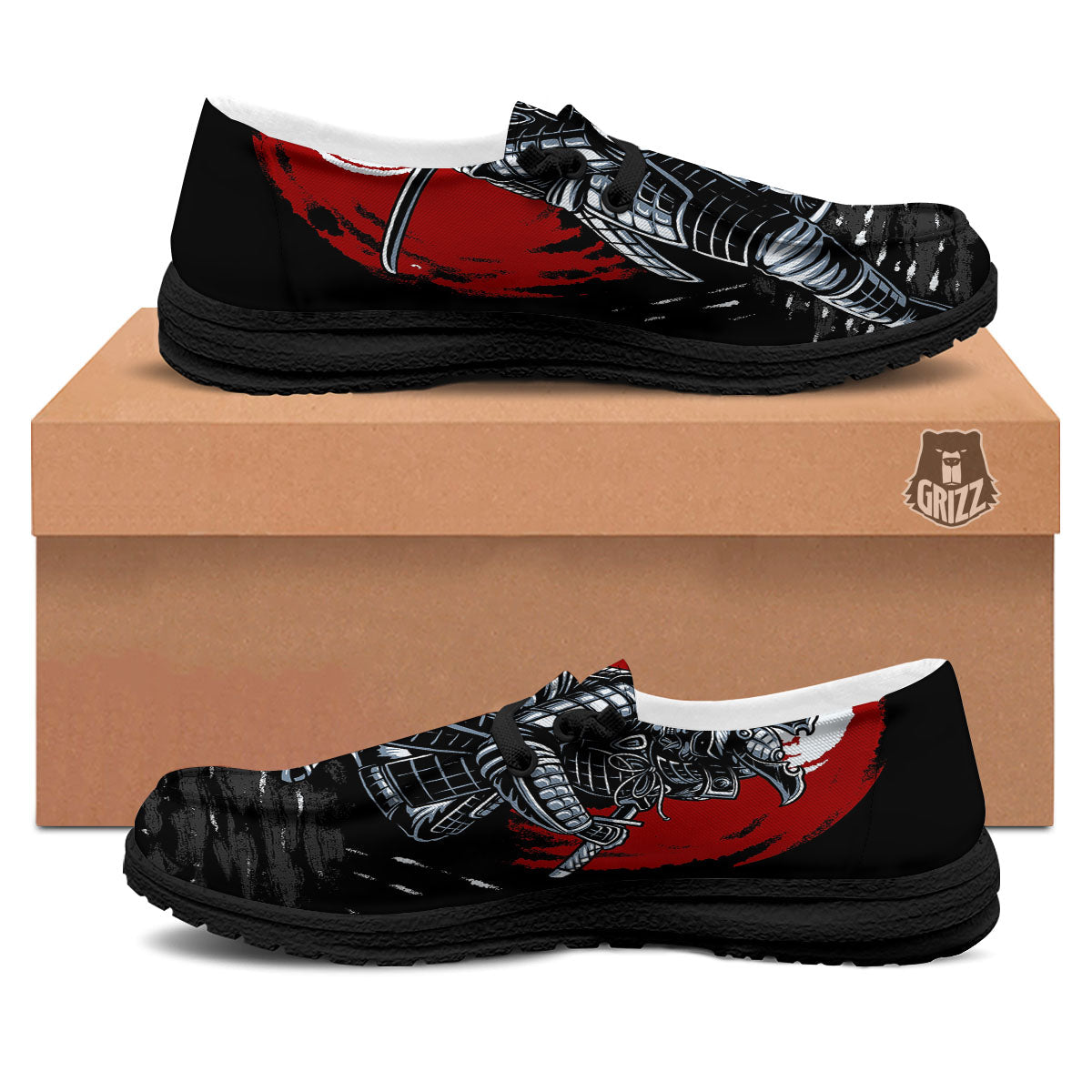 Warrior Samurai Dark Print Black Loafers-grizzshop